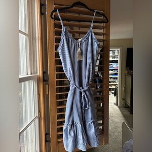 Hem & Thread Blue and White Striped Braided Dress